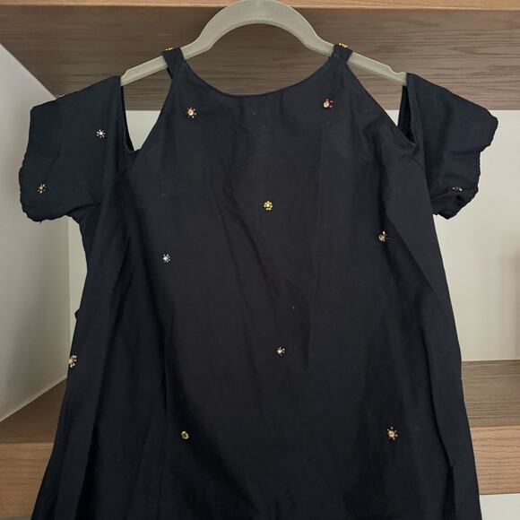 Zara Trafaluc Collection Open Shoulder Beaded Dress in Navy - Picture 2 of 6